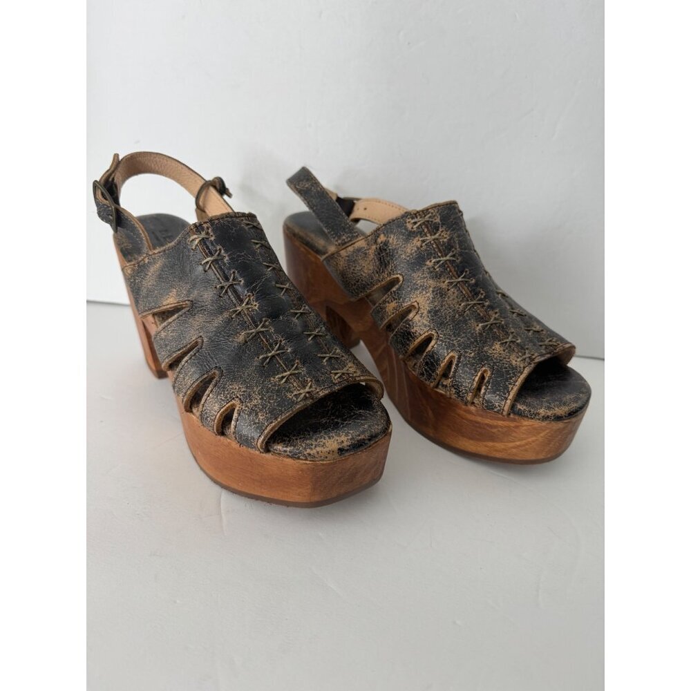 NEW Bed Stu Fontella Platform Black Leather Distressed Sandal Size 10 - Picture 2 of 8